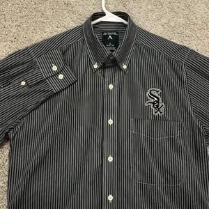 Chicago White Sox Mens Small Black Gray‎ Stripe Button Up Shirt Antigua MLB